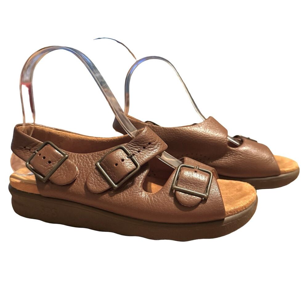 SAS Relaxed Heel Strap Sandals Brown Leather Comfort Shoes Open Toe sz 6.5 M
